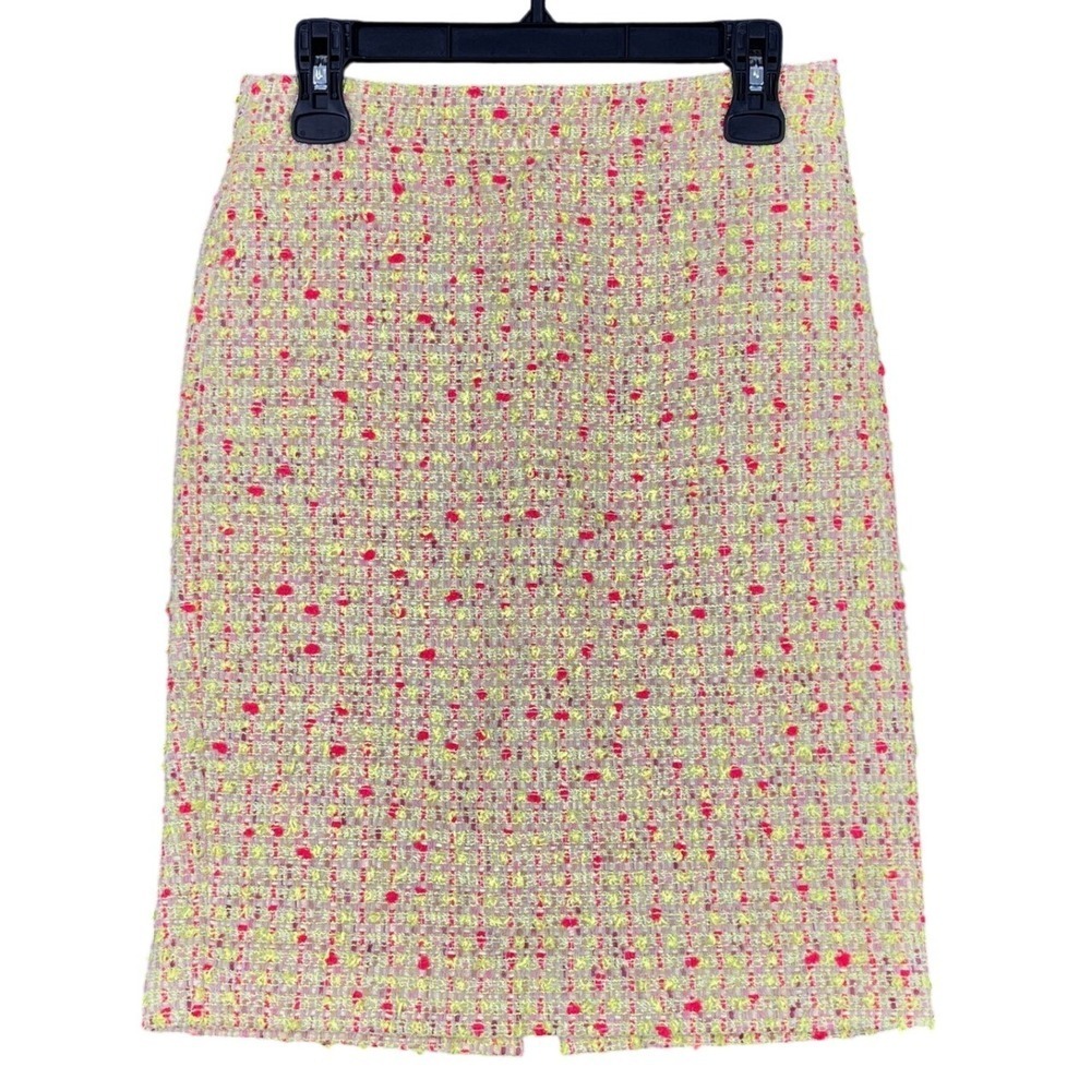 J. Crew No. 2 Pencil Yellow Pink Tweed Career Office Eccentric Skirt Womens‎ 2
